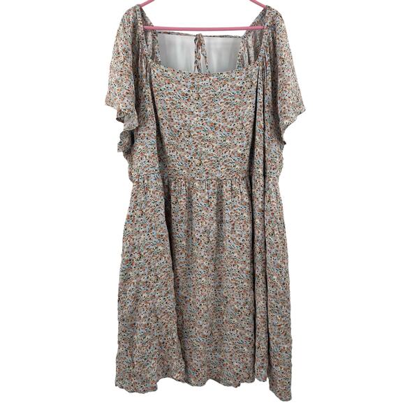 LANE BRYANT Dress Size 26 Blue Floral Flutter Sleeve Tie Back Vivid Ditsy Plus - Picture 3 of 15